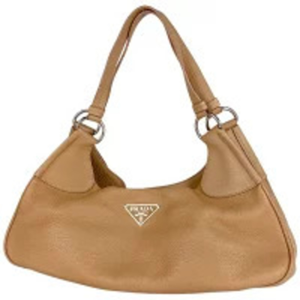 Prada Plate Shoulder Bag Handbag Leather Beige